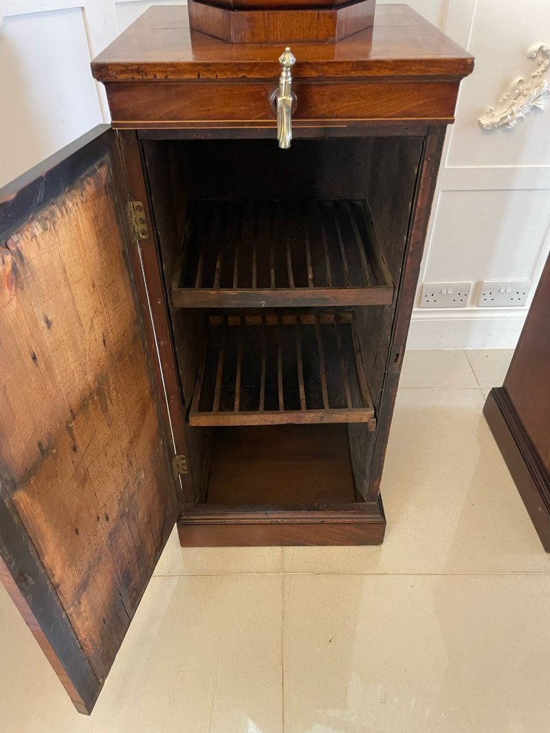 Rare Pair of Antique George III Outstanding Quality Mahogany Inlaid Wine Urns on Original Pedestal Cupboards - Image 10